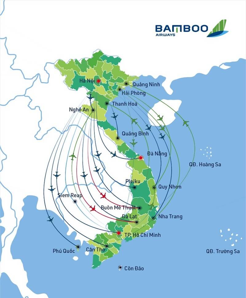 Các chặng bay nội địa được khai thác bởi Bamboo Airways Các chặng bay nội địa được khai thác bởi Bamboo Airways
