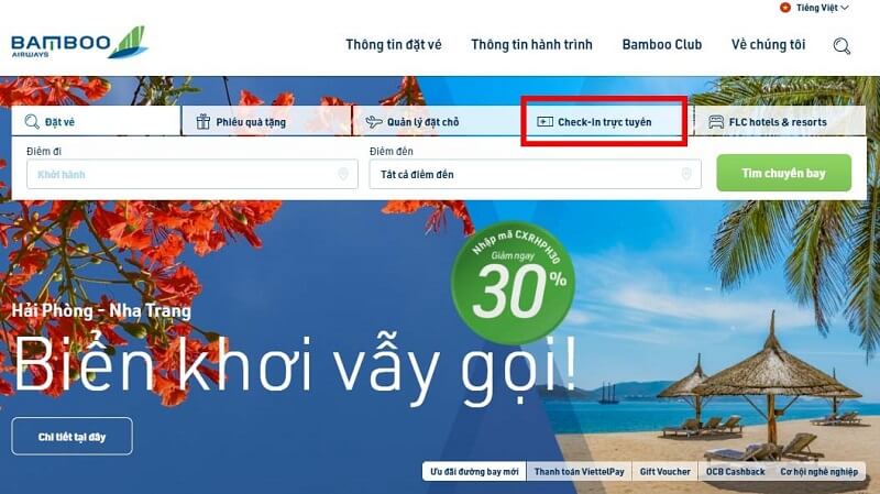 Bước 1 check in online Bamboo Airways Bước 1 check in online Bamboo Airways