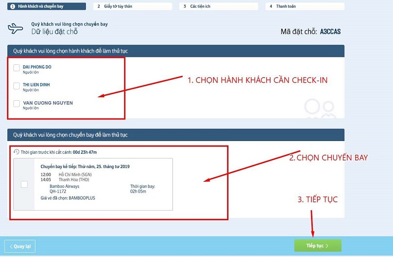 Bước 3 khi check in online Bamboo Airways Bước 3 khi check in online Bamboo Airways