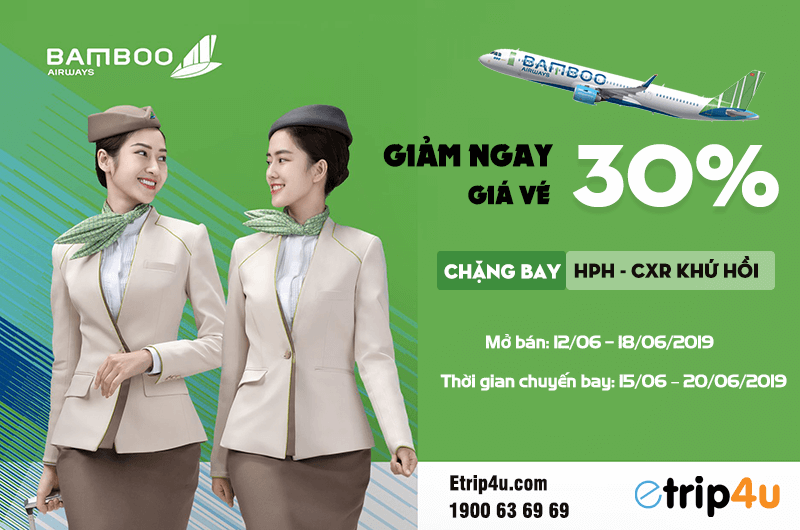 Bamboo Airways: Giảm ngay 30% giá vé cho chặng bay Hải Phòng đi Nha Trang khứ hồi