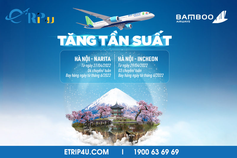 Bamboo Airways tăng tần suất bay tới Nhật Bản, Hàn Quốc Bamboo Airways tăng tần suất bay tới Nhật Bản, Hàn Quốc