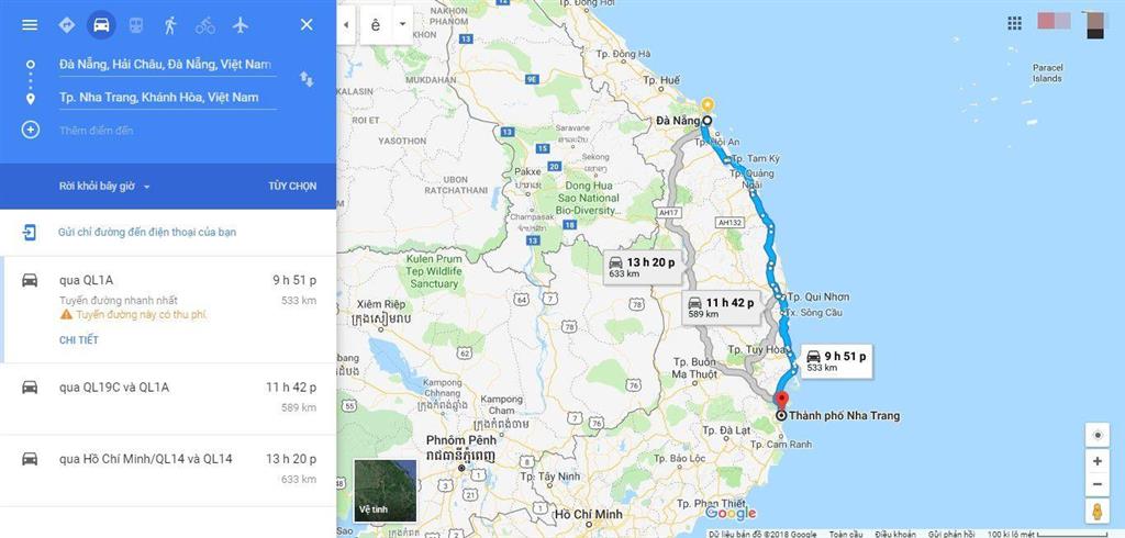 Bản đồ khoảng cách giữa Nha Trang và Đà Nẵng Bản đồ khoảng cách giữa Nha Trang và Đà Nẵng