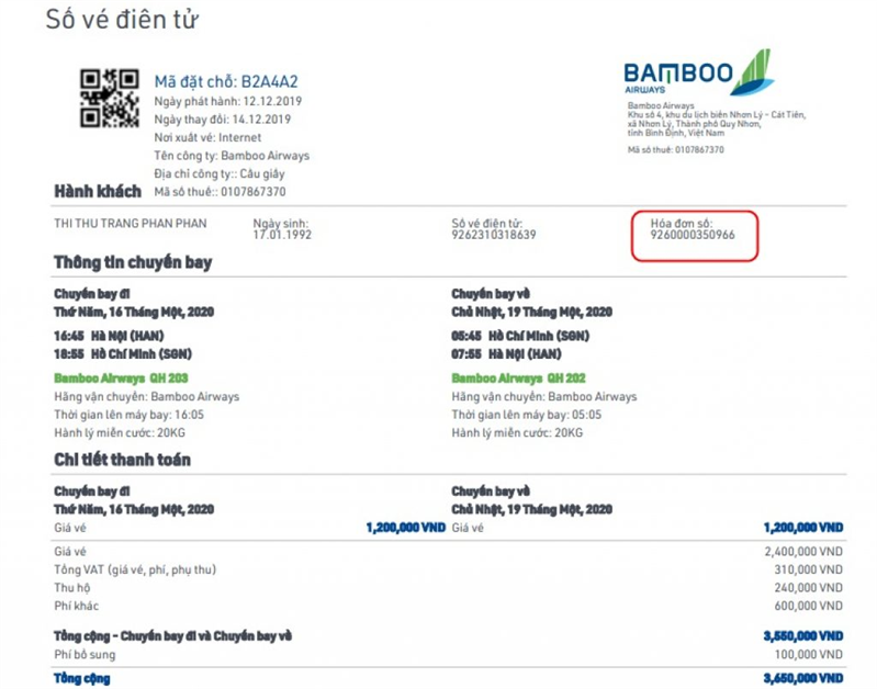 V&eacute; m&aacute;y bay điện tử bay với h&atilde;ng Bamboo Airways
