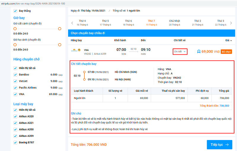 C&aacute;ch xem hạng v&eacute; m&aacute;y bay vietnam airline