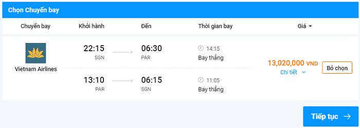 Chọn chuyến bay cho hành trình Hồ Chí Minh - Pháp