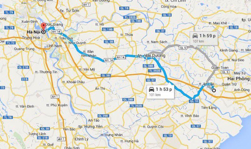 Đoạn đường từ H&agrave; Nội đến Hải Ph&ograve;ng