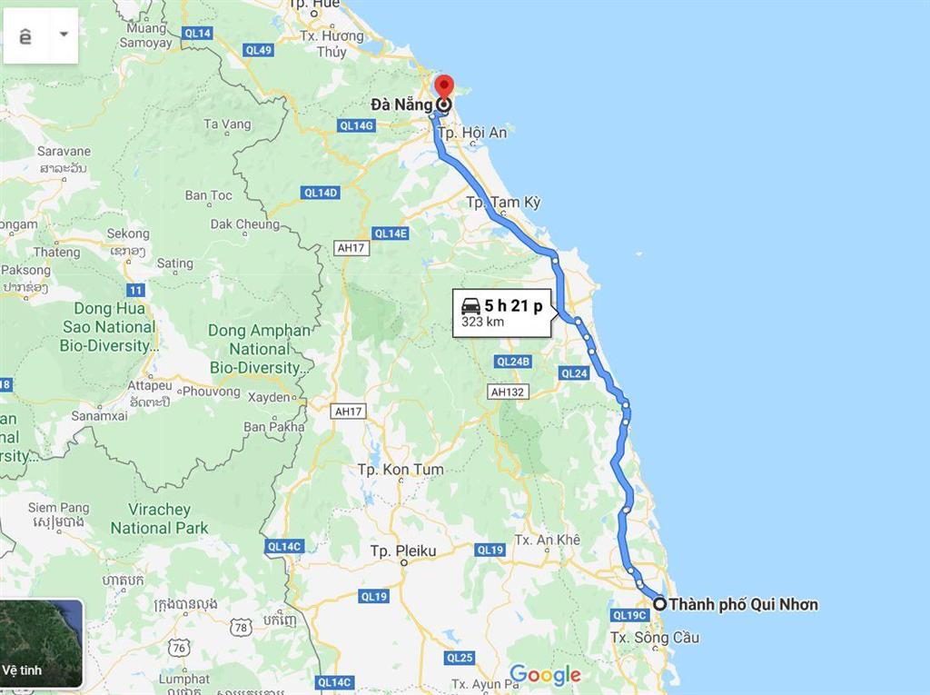 Khoảng cách từ Quy Nhơn tới Đà Nẵng trên Google Map Khoảng cách từ Quy Nhơn tới Đà Nẵng trên Google Map