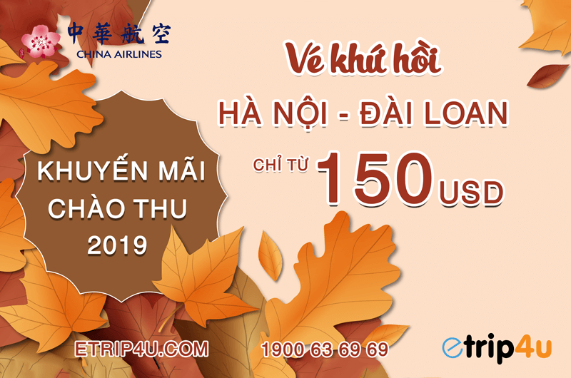 Khuyến mãi chào thu: Vé khứ hồi Hà Nội – Đài Loan chỉ còn 110USD Khuyến mãi chào thu: Vé khứ hồi Hà Nội – Đài Loan chỉ còn 110USD