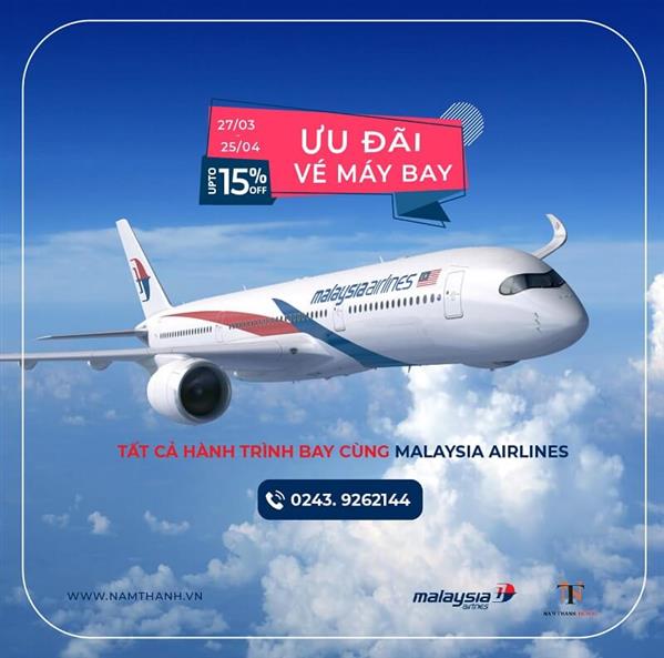 Khuyến mại vé máy bay Malaysia Airlines – Giảm ngay 15% giá vé Khuyến mại vé máy bay Malaysia Airlines – Giảm ngay 15% giá vé
