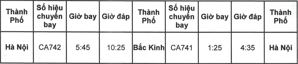 Lịch bay Air China