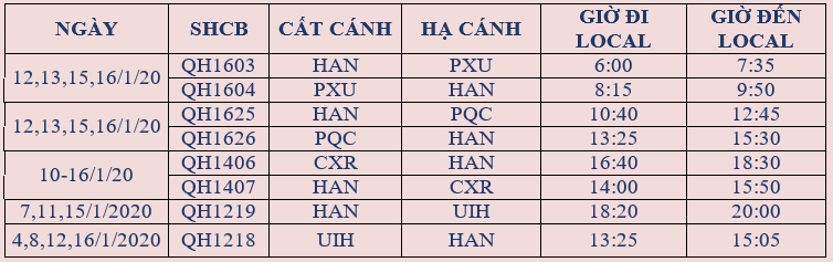 Lịch bay chi tiết Lịch bay chi tiết