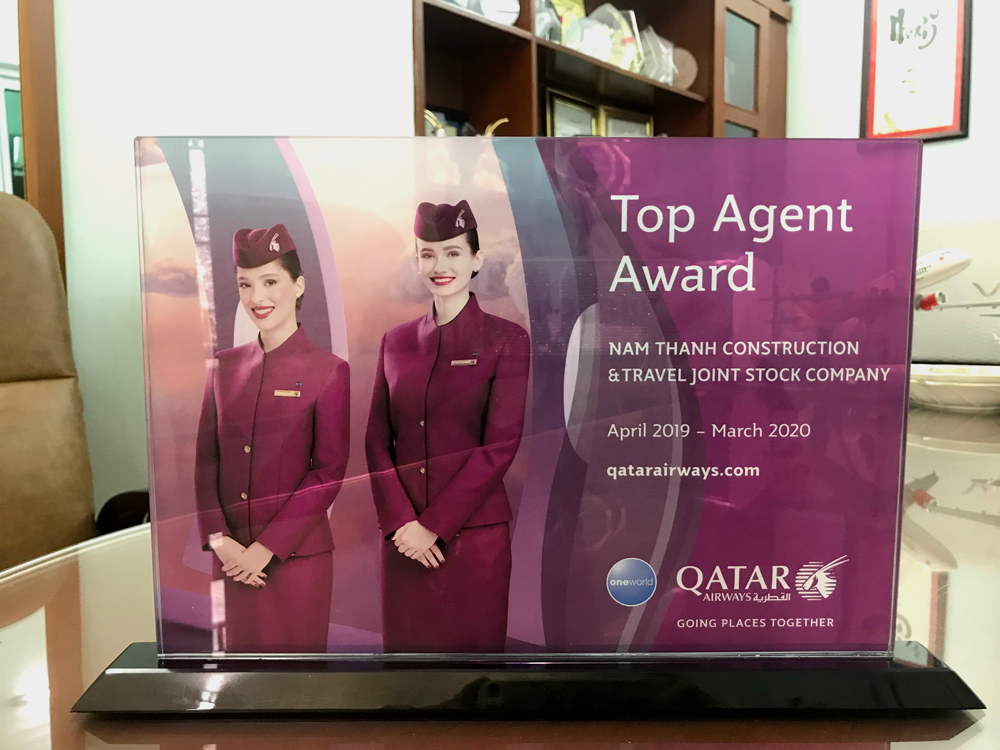 Nam Thanh vinh dự nhận được giải thưởng Top Agent từ Qatar Airways Nam Thanh vinh dự nhận được giải thưởng Top Agent từ Qatar Airways