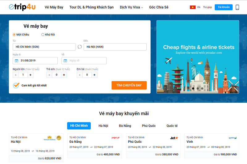 Giao diện đặt vé của Vnbuy Giao diện đặt vé của Vnbuy