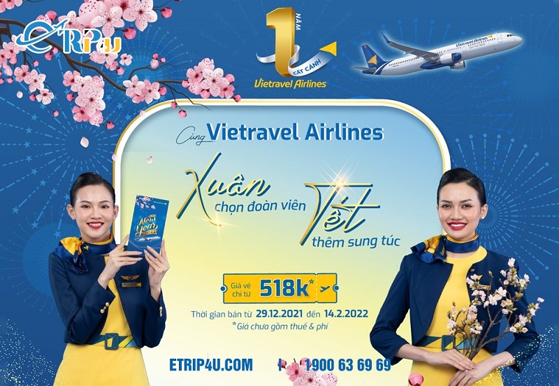Vietravel Airlines ưu đãi vé Tết giá chỉ từ 518K